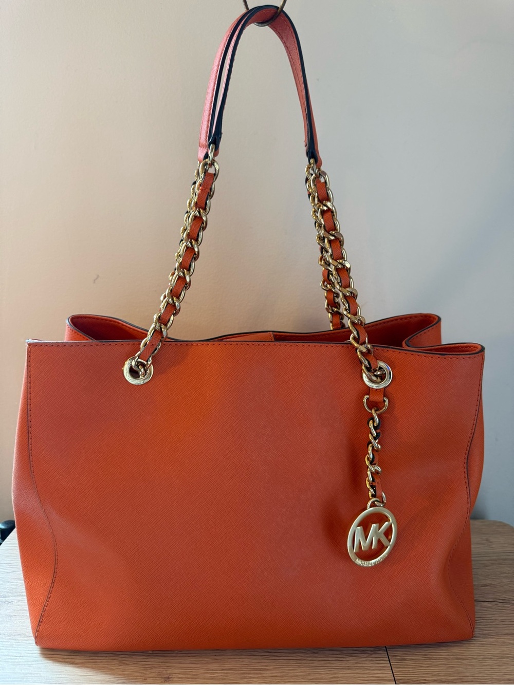 Michael Kors Orange Chain-Link Shoulder Tote